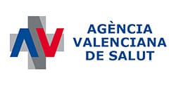 Logo del inicio de la agència valenciana de salut con un gráfico estilizado "av" en rojo y azul, junto al texto "agència valenciana de sal