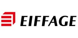 Logotipo de eiffage, que presenta un cuadrado rojo estilizado a la izquierda, seguido de "eiffage" en letras mayúsculas negras sobre fondo blanco.