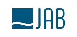 Logotipo que presenta las letras "jab" en color azul oscuro con un cuadrado azul estilizado a la izquierda que incluye un diseño en forma de onda blanca, que simboliza un "inicio".