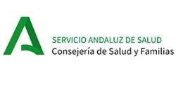 Logotipo del Servicio Andaluz de Salud, que presenta una letra 'A' mayúscula de color verde seguida del texto "Servicio Andaluz de Salud Consejería de Salud y