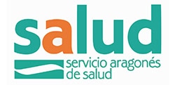 Logotipo de salud, servicio aragonés de salud, que presenta la palabra "salud" en letras grandes de color verde azulado y verde, con "servicio aragonés de salud" en texto verde más pequeño debajo