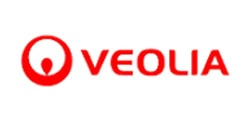 El logo de Veolia, que aparece en la página de inicio, presenta el nombre "veolia" en letras mayúsculas rojas y un símbolo circular rojo a la izquierda del texto.